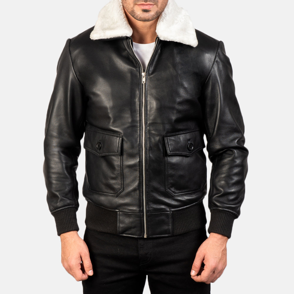 Men's Airin G-1 Black & White Leather Bomber Jacket – The Jacket Maker