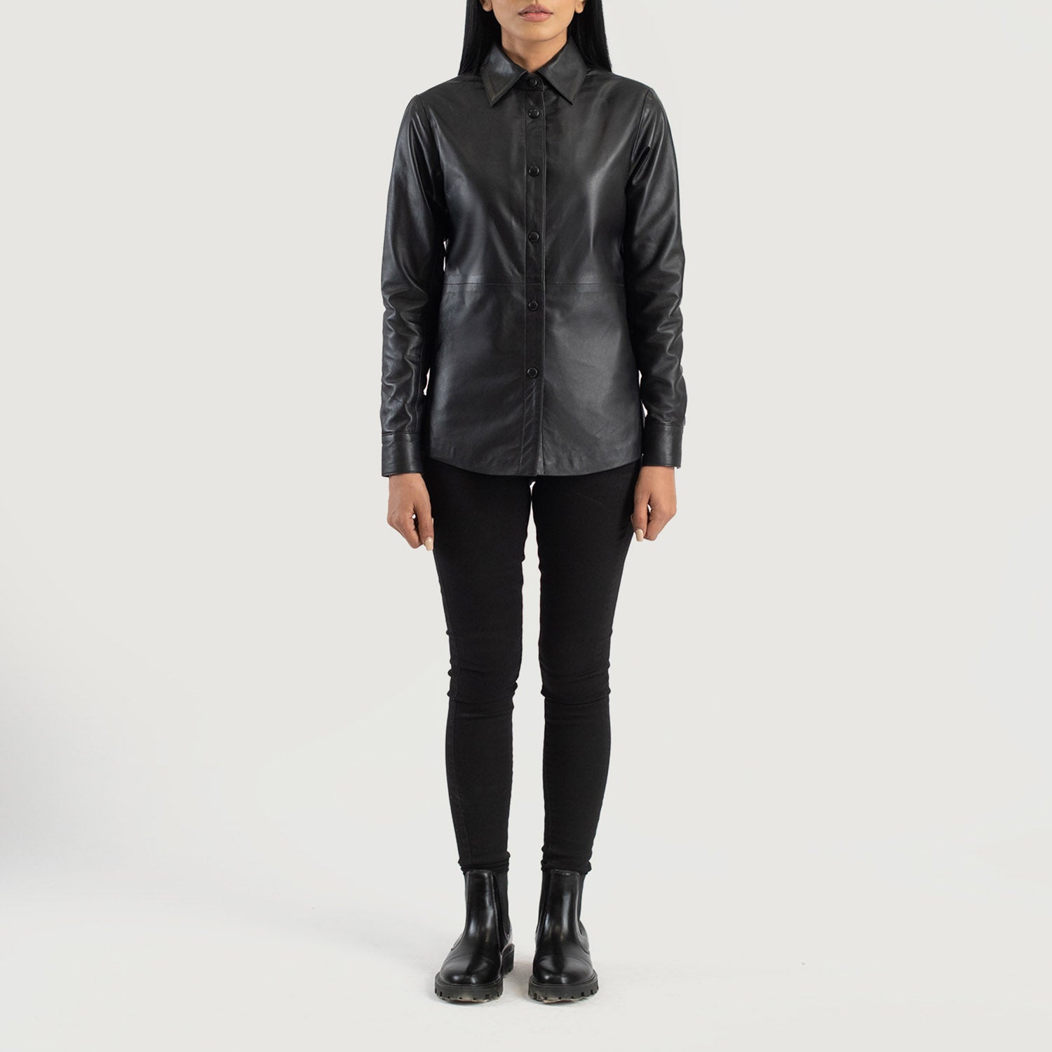 Zenith Black Leather Shirt Jacket For Women – The Jacket Maker